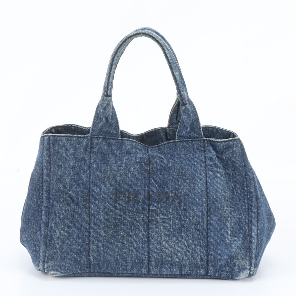 Prada Canapa Denim Triangle Logo Tote Bag Shoulder Handbag for Women